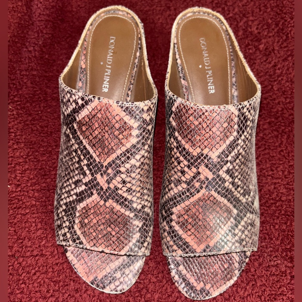 Donald J. Pliner Pink and Black Snakeskin Mules